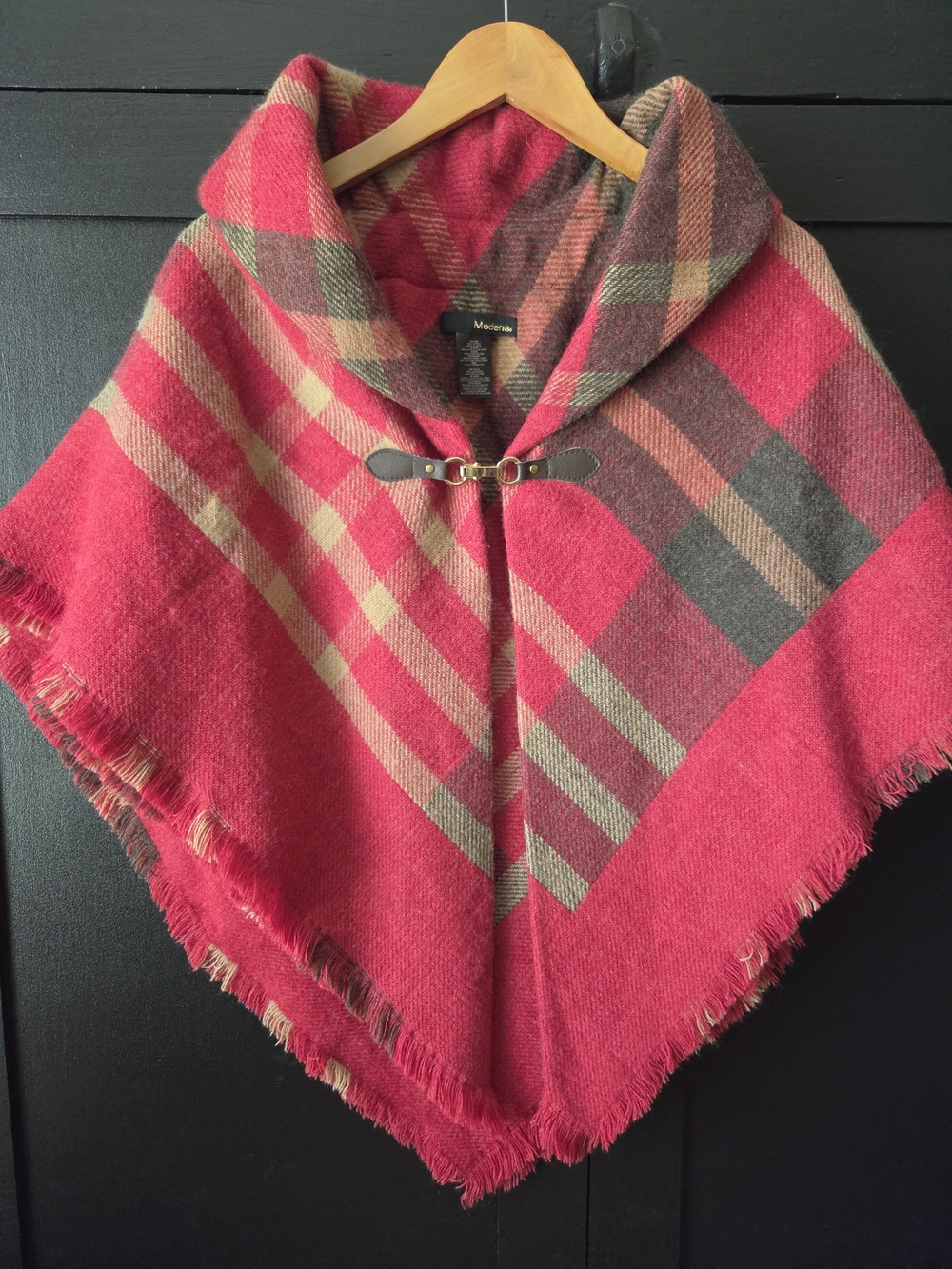 Women's Modena Plaid Poncho With Cowl Neck ~ One Size